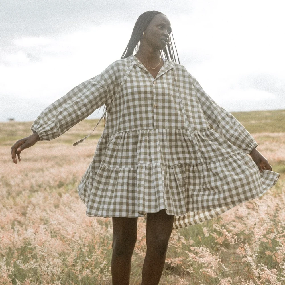 Lullaby Club Avalon Smock Gingham Mini Dress XS - Picture 1 of 7